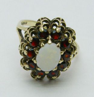 1980s Vintage Victorian Revival Big Statement Gold Opal Garnet Ring 