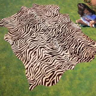 Zebra Print Printed Cowhide Cowskin Cow Hide Rug Carpet Animal Leather 