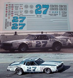   Baker #27 Circus Circus Chevy Monte Carlo 1/24 scale decals ONLY