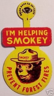   SMOKEY the BEAR tin tab PIN HELPER BADGE PREVENT FOREST FIRES