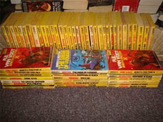 Lot of 54 Vintage DAW Yellow Spines Science Fiction Paperbacks Sci Fi 
