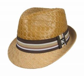 FEDORA summer SWANKY straw Stiff Beach GOLF Hat Natural Stripe Olive 