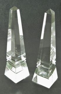 Pair of Vintage Crystal Glass Obelisk Paperweights or Bookends