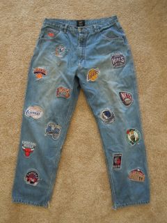 NBA Basketball Jeans With All The Teams Patches Sewn In USED
