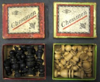 Antique Chess Set Carved Wood Chessmen Made in Germany