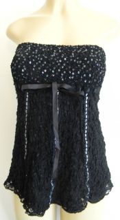 Ann Ferriday Black Lace Sequined Top Size XS s 2♥