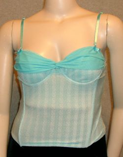 Silky Aqua Corset Bustier Top Under Wired Bra Removable Straps 
