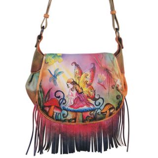 Anuschka Leather Hand Painted Fairy Enchanted Garden Fringed Flap 