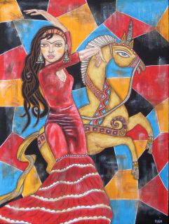 Print Mexican Folk Art Frida Kahlo Flamenco Dancing Unicorn Horse Rain 