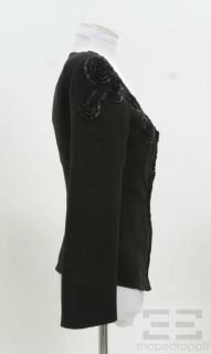 Armani COLLEZIONI Black Silk Floral Trim Hook Front Long Sleeve Jacket 