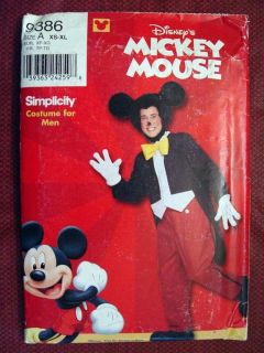 SIMPLICITY MENS MICKEY MOUSE COSTUME PATTERN 9386 Sz XS XL OOP