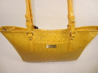 245 Brahmin Sol Yellow Med Arno Glossy Croc Embossed Leather Tote Bag 