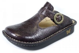 Womens Alegria Classic Clogs Brown Embossed Rose Leather ALG 532