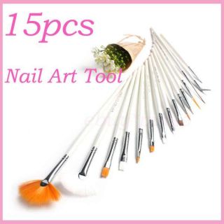 15 Cosmetic Nail Art Tools Pen Brush Set UV Gel DIY