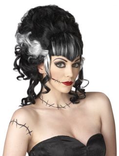 Frankenstein Bride Black White Goth Vampire Beehive Wig