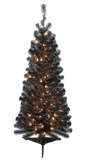 ft Pre Lit Black Artificial Christmas Tree Quick Easy Assembly 