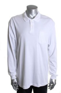 John Ashford New White Ribbed Trim Front Pocket Polo Casual Shirt L 