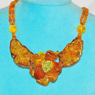 BALTIC HONEY AMBER and PERIDOT Flora Necklace