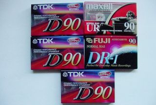   of 5 New Blank 90 Minute Audio Cassette Tapes (3 TDK,1 Fuji, 1 Maxell