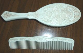 Vintage Avon Past and Present Ivory Colored Hair Brush and Comb Set 