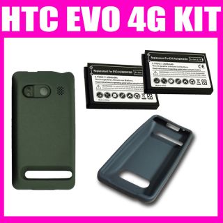 New HTC EVO 4G Extended Battery 3500mAh 2pcs Cover Silicone Case Black 