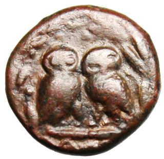 Attica Athens AE13 Two Owls Facing 322 307 BC Authentic Ancient Greek 