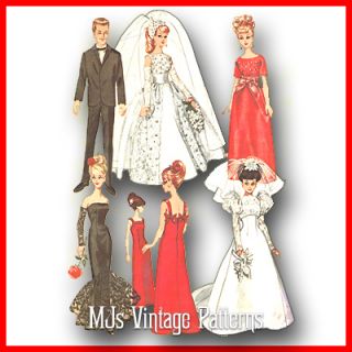 Vintage Barbie & Ken Doll Pattern ~ Wedding Dress Gown, Prom, Tuxedo 
