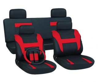 13pc Set Red Black Auto Car Seat Covers Free Steering Wheel Belt Pads 