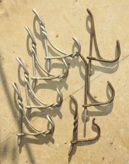   Coat Bent Wire Hooks Old Hat Closet Hanger Antique Twisted Barn Metal