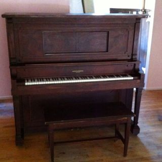 Smith Barnes Player Piano With Music Scrolls