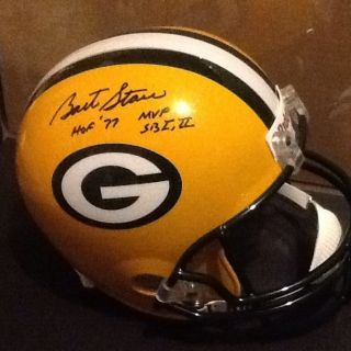Bart Starr Signed GB Packers Full F S Helmet Picture Coa Hologram