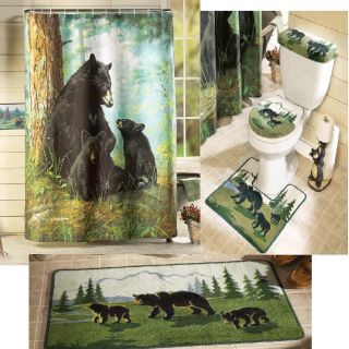 NEW 5 PC BEAR BATH RUG SET COMMODE TOILET SEAT COVER RUSTIC CABIN 
