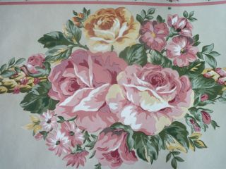 903 Glenna Jean Bathroom Wallpaper Border Flowers Pink Beige Tan Green 