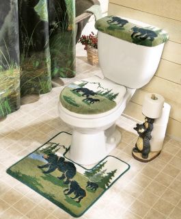 Northwood Wildlife Bathroom Decor Black Bear Family in Forest Toilet 