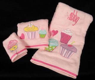   Kids Applique abby Bath Towel Set Cupcake Pink NWD #5434S 38065A