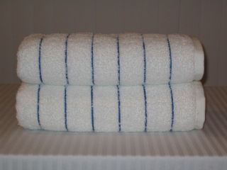Oversized 100 White Bath Towels with Blue Stripe USA Made