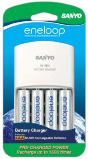   Eneloop 4 Pack AA Ni MH Rechargeable Batteries with Charger