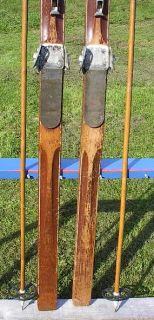Vintage Wooden Skis 81 Long Bamboo Poles Antique