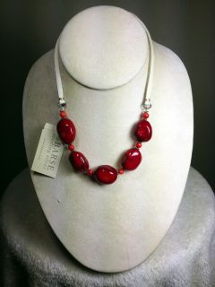 Barse Leather Strand with Red Coral Sterling Silver 925 Necklace 