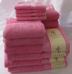 Ralph Lauren Classic Bath Towels Hand Towels Washcloths 12 PC Pink New 