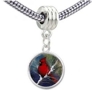Red Cardinal Bird Photo European Bead Dangle Charm