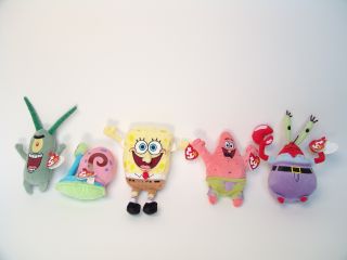 Spongebob Squarepants Ty Beanie Babies Set of 5 Patrick Gary Mr Krabs 