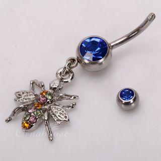  Belly Button Ring Colorful Rhinestone Spider Pendant Body Piercing 