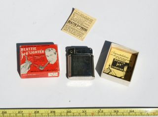 Vintage Old Beattie Jet Lighter with Box and Papers No 1 Heavy Nickel 