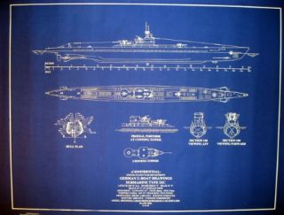 Boat Submarine Type IXC 1940 War Dept. Blueprint Plan 24x30