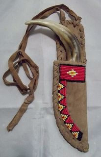 SALE Hand Made Grizzly Bear Claw Damascus Knife & Beaded Neck Sheath 