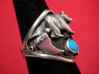 Carol Felley Sterling & Turquoise Grizzley Bear Mens Ring