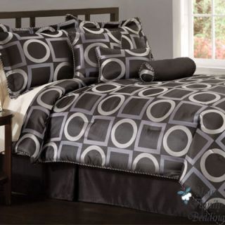 Black Sliver Modern Circle Queen King Size Comforter Bed in Bag Bed 