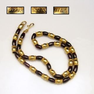 MMA 1992 WAG Goldtone Garnet Beads Long Necklace Lovely 17 inches