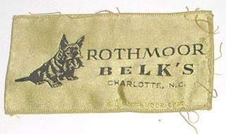This is a Vintage Rothmoor Belks Scottie Dog Logo Clothing Label.